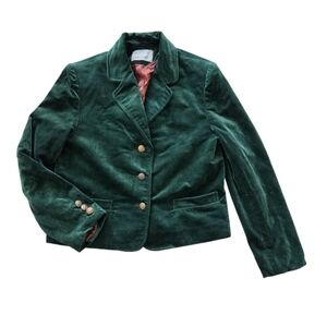 Vtg Rockabilly Womens Medium Velour Velvet Blazer Jacket Emerald Green USA 80’s